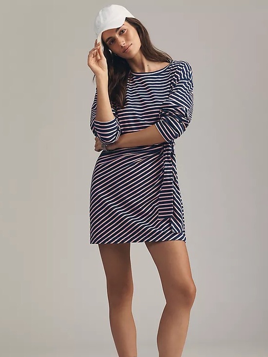 Anthropologie Dresses & Skirts - Anthropologie Sporty Barbiecore Striped Side Tie Mini Dress XS Pink Navy